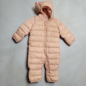 BabyGap ColdControl Puffer Snowsuit 0-6M Girl Pink Hooded Bear Ears Bunting